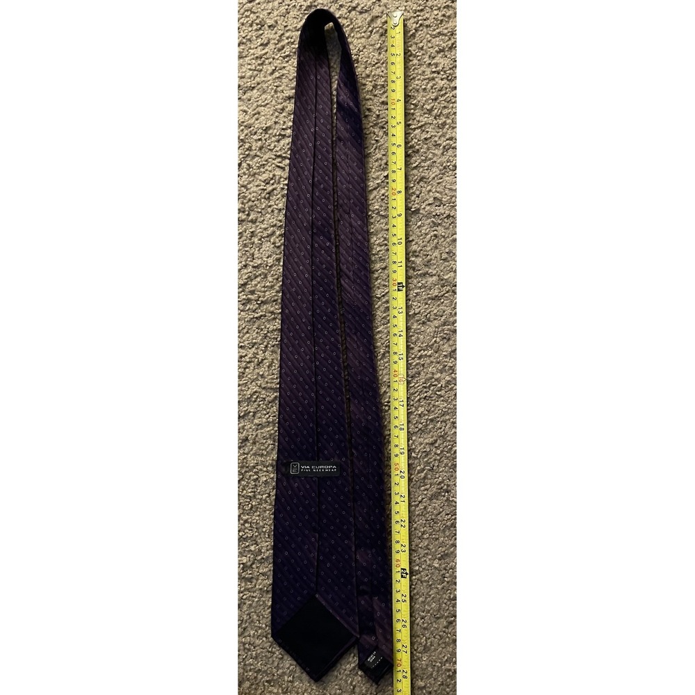 Via Europa Neckwear Tie Purple Black Diagonal Striped AOP 100% Silk JBHS - Picture 3 of 5